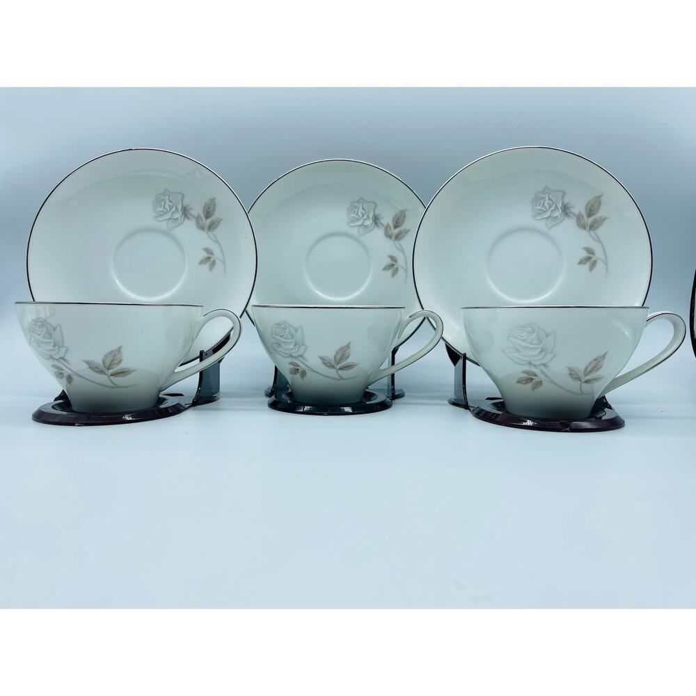 Vintage Lot of (3) China Tea Cups and Saucers Rosay by Noritake #6216